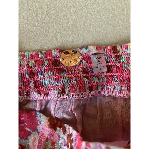 FP One Talia Tunic Pink Floral Tiered Mini Dress w/ Spaghetti Straps, S/P - Picture 3 of 8